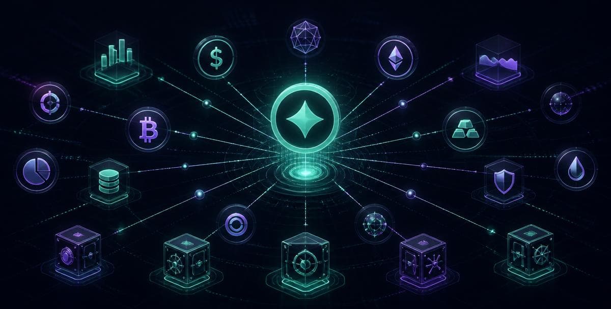 One DETF token at the centre of a constellation of pools, vaults, and lending positions it holds